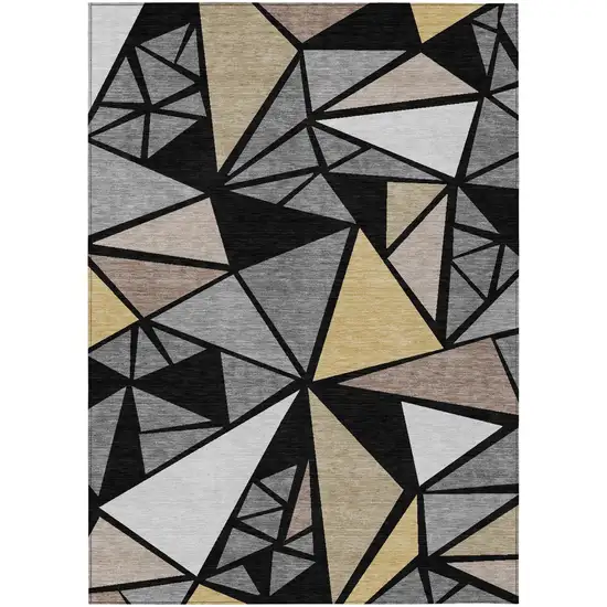 Black Beige And Gray Geometric Washable Indoor Outdoor Area Rug Photo 2