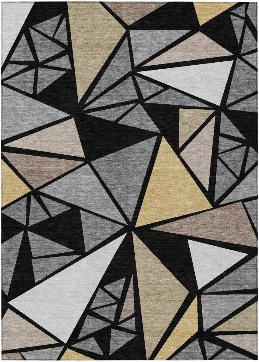 Black Beige And Gray Geometric Washable Indoor Outdoor Area Rug Photo 2