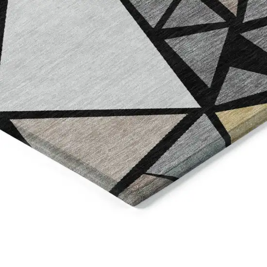 Black Beige And Gray Geometric Washable Indoor Outdoor Area Rug Photo 4