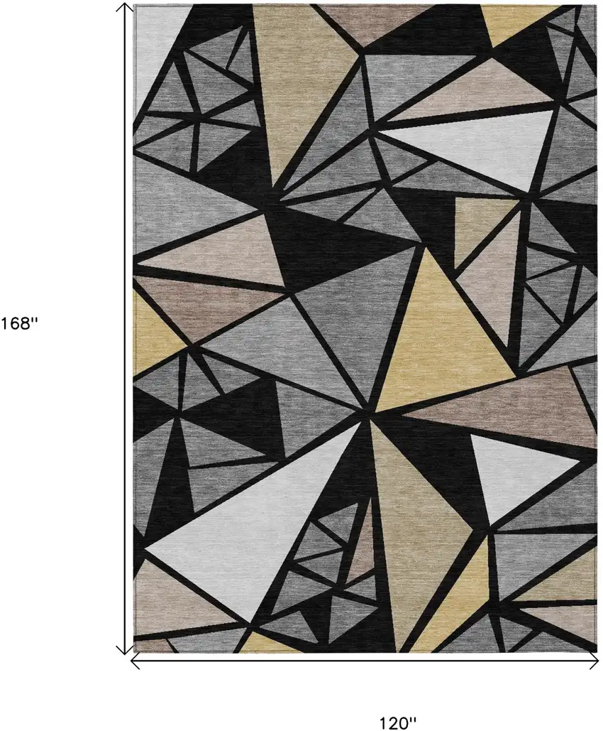 Black Beige And Gray Geometric Washable Indoor Outdoor Area Rug Photo 3
