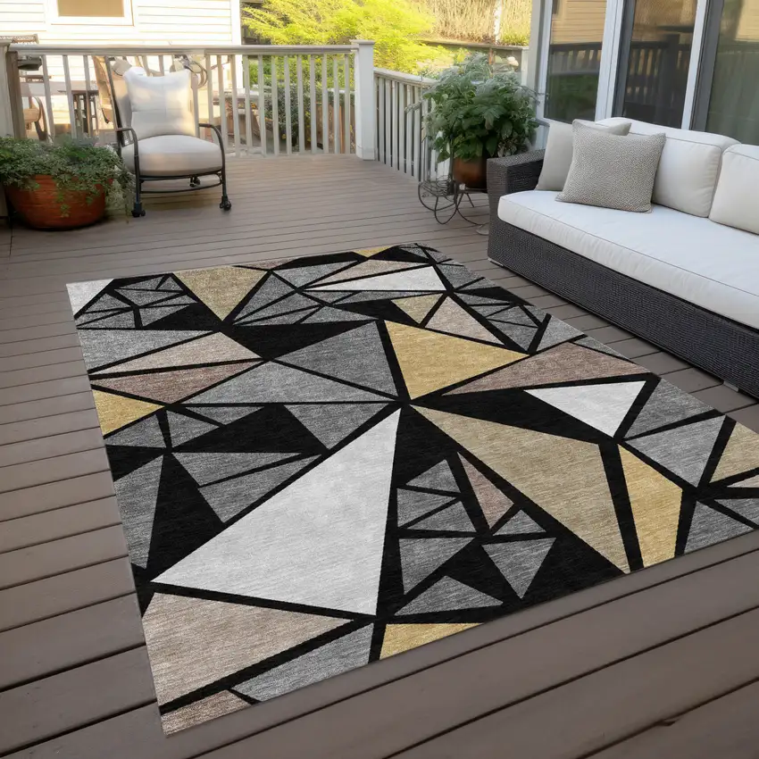 Black Beige And Gray Geometric Washable Indoor Outdoor Area Rug Photo 9