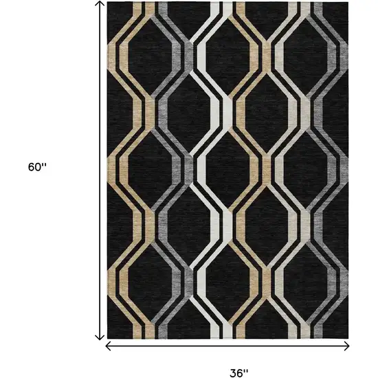 Black Beige And Gray Geometric Washable Indoor Outdoor Area Rug Photo 3
