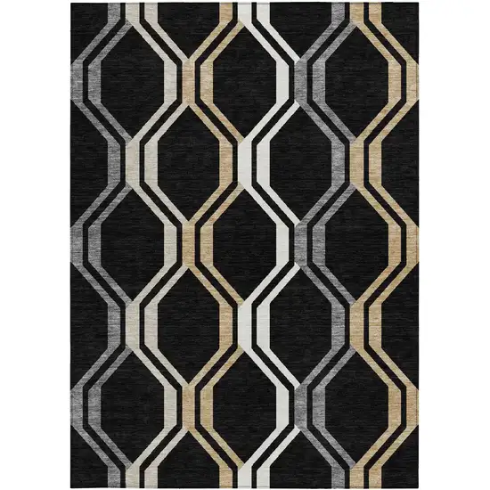 Black Beige And Gray Geometric Washable Indoor Outdoor Area Rug Photo 4