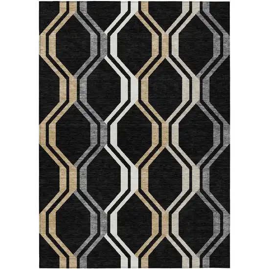 Black Beige And Gray Geometric Washable Indoor Outdoor Area Rug Photo 2