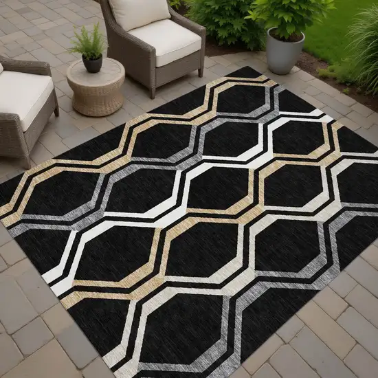 Black Beige And Gray Geometric Washable Indoor Outdoor Area Rug Photo 8