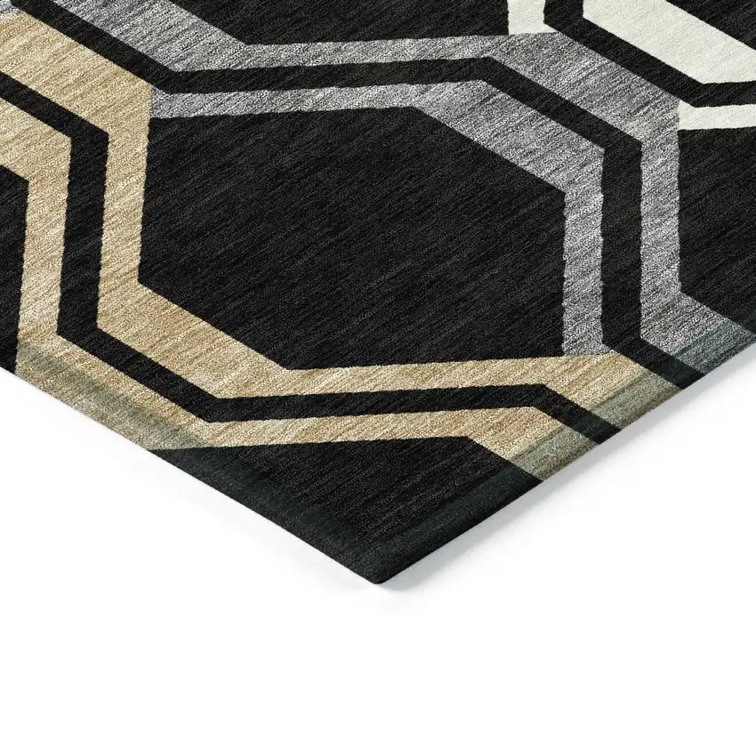 Black Beige And Gray Geometric Washable Indoor Outdoor Area Rug Photo 7