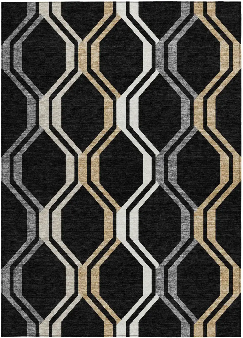 Black Beige And Gray Geometric Washable Indoor Outdoor Area Rug Photo 4