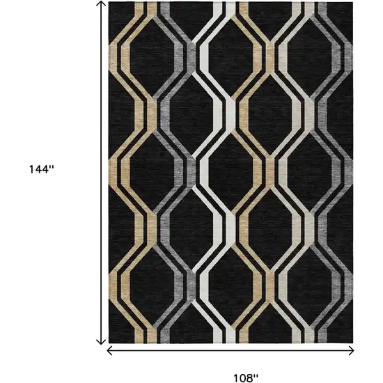Black Beige And Gray Geometric Washable Indoor Outdoor Area Rug Photo 3