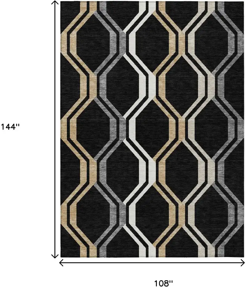 Black Beige And Gray Geometric Washable Indoor Outdoor Area Rug Photo 3