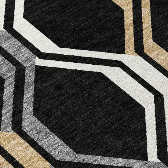 Black Beige And Gray Geometric Washable Indoor Outdoor Area Rug Photo 8