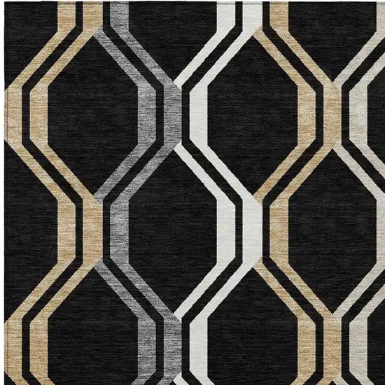 Black Beige And Gray Geometric Washable Indoor Outdoor Area Rug Photo 5