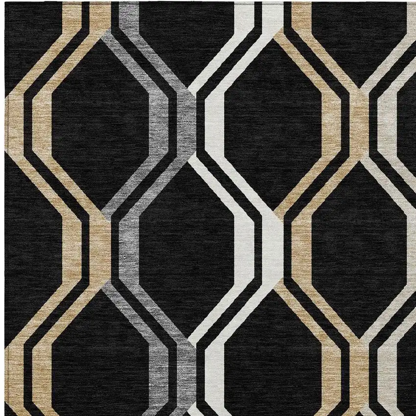 Black Beige And Gray Geometric Washable Indoor Outdoor Area Rug Photo 5