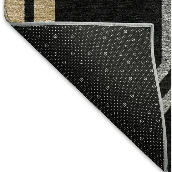 Black Beige And Gray Geometric Washable Indoor Outdoor Area Rug Photo 4