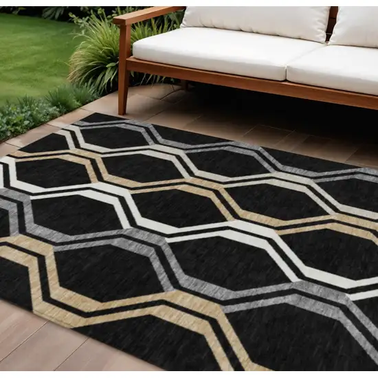 Black Beige And Gray Geometric Washable Indoor Outdoor Area Rug Photo 1