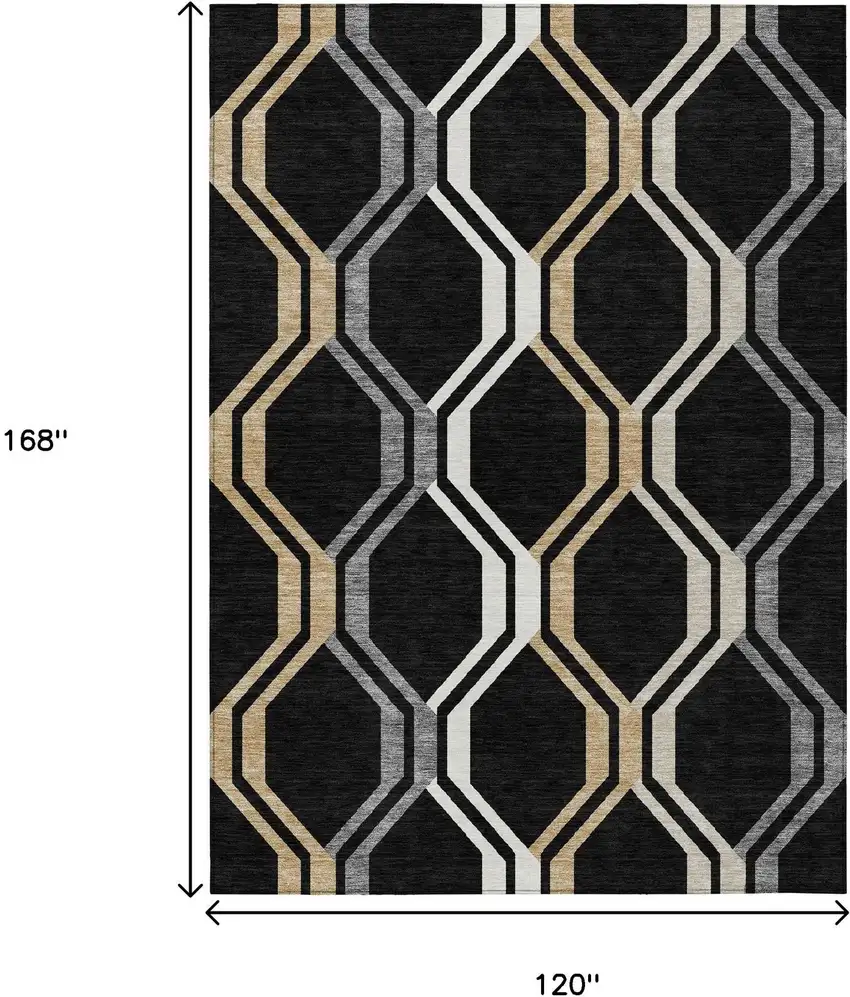 Black Beige And Gray Geometric Washable Indoor Outdoor Area Rug Photo 3