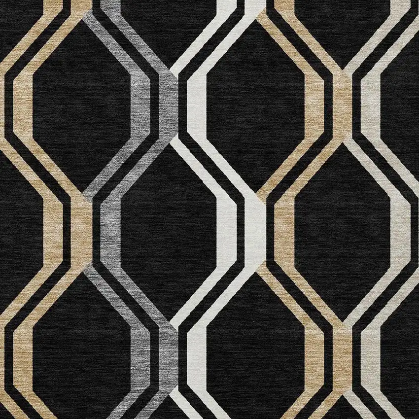Black Beige And Gray Geometric Washable Indoor Outdoor Area Rug Photo 7