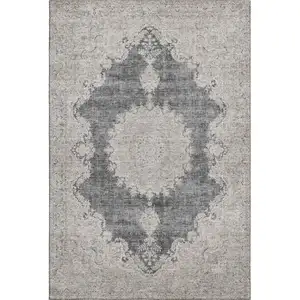 Photo of Black Beige And Gray Oriental Washable Area Rug With UV Protection