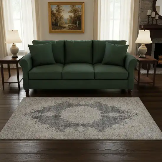 Black Beige And Gray Oriental Washable Area Rug With UV Protection Photo 2