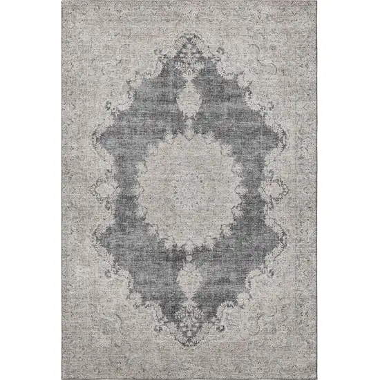 Black Beige And Gray Oriental Washable Area Rug With UV Protection Photo 3