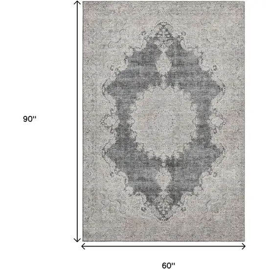 Black Beige And Gray Oriental Washable Area Rug With UV Protection Photo 7