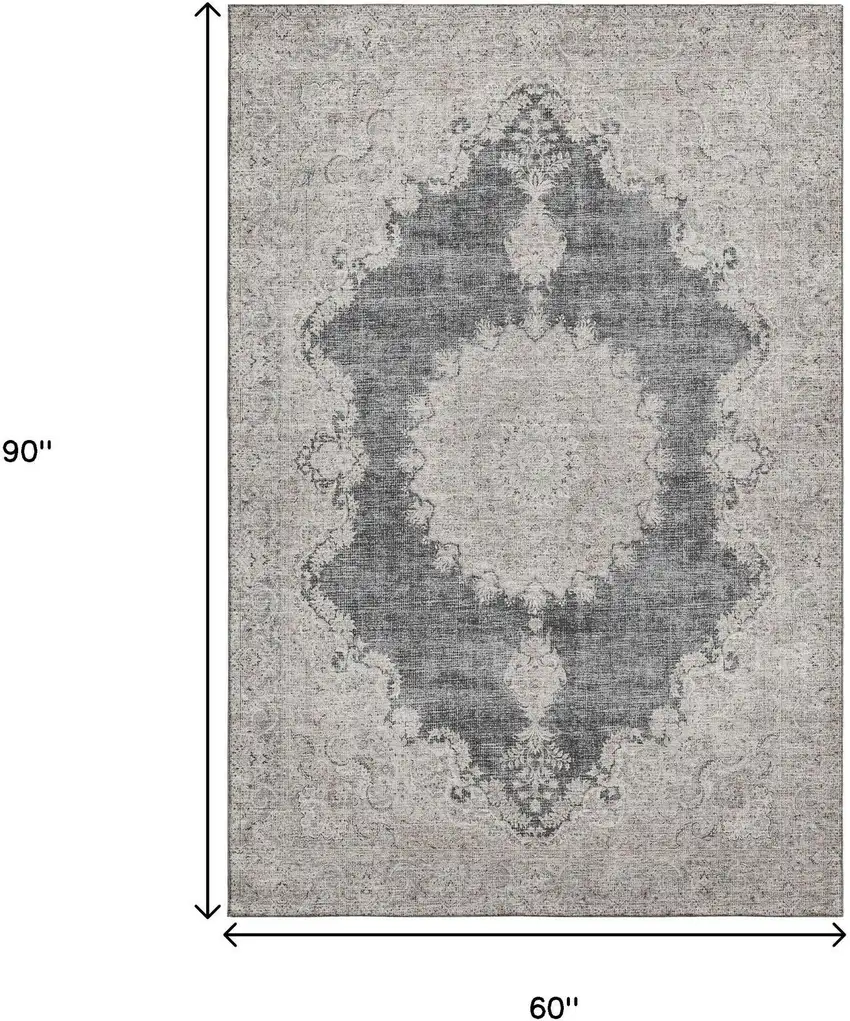 Black Beige And Gray Oriental Washable Area Rug With UV Protection Photo 7