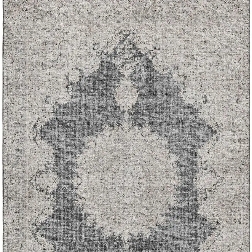 Black Beige And Gray Oriental Washable Area Rug With UV Protection Photo 2