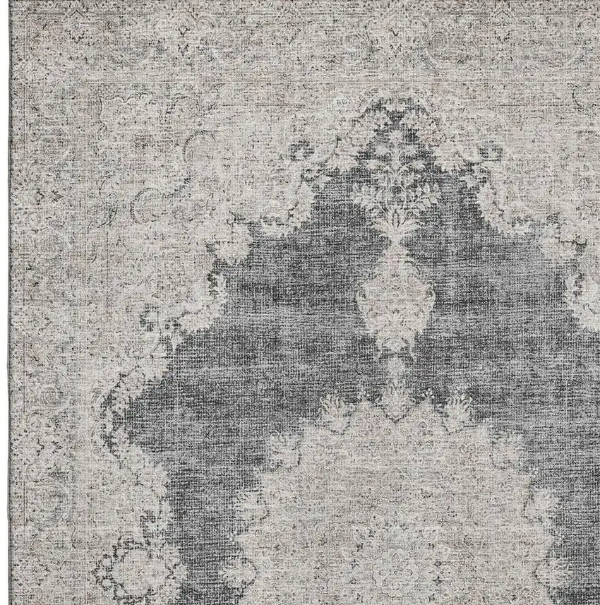 Black Beige And Gray Oriental Washable Area Rug With UV Protection Photo 2