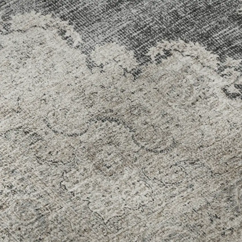 Black Beige And Gray Oriental Washable Area Rug With UV Protection Photo 9