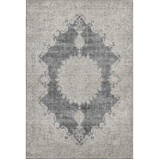 Black Beige And Gray Oriental Washable Area Rug With UV Protection Photo 1