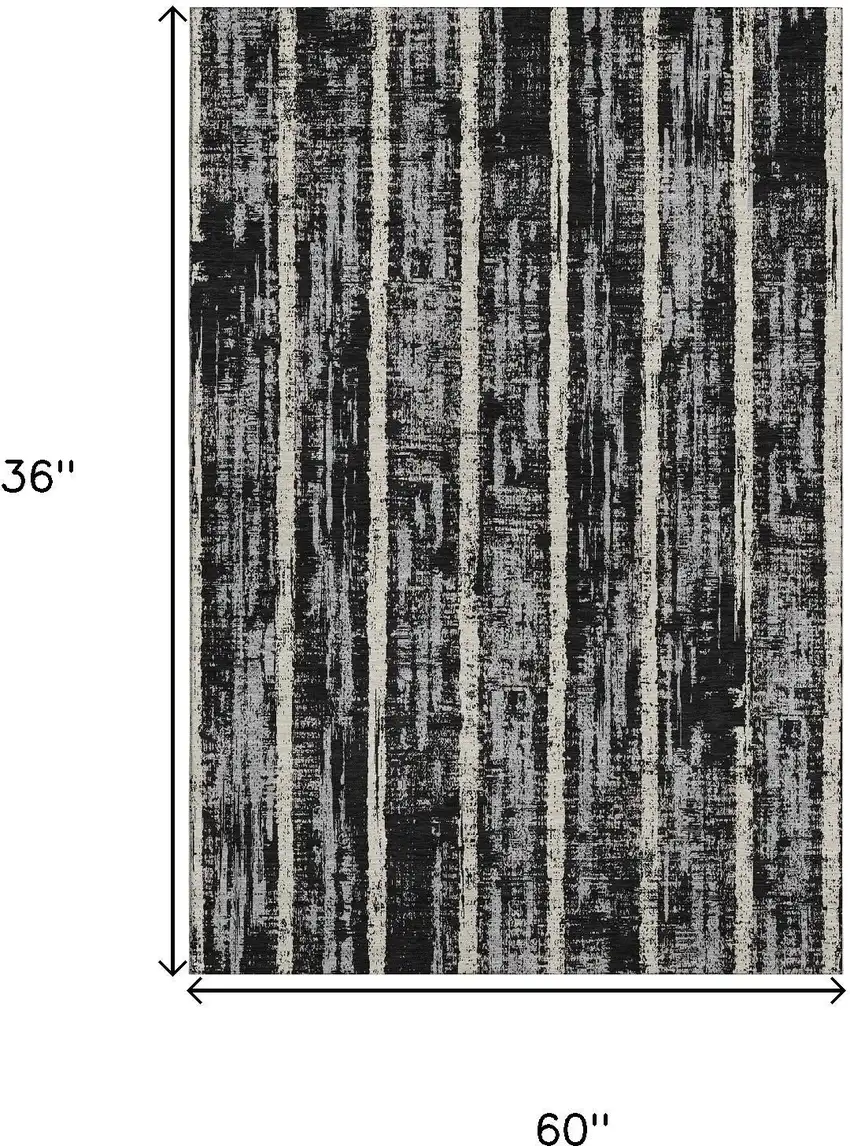 Black Beige And Gray Striped Washable Area Rug With UV Protection Photo 3