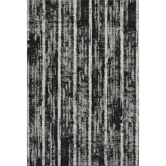 Black Beige And Gray Striped Washable Area Rug With UV Protection Photo 6