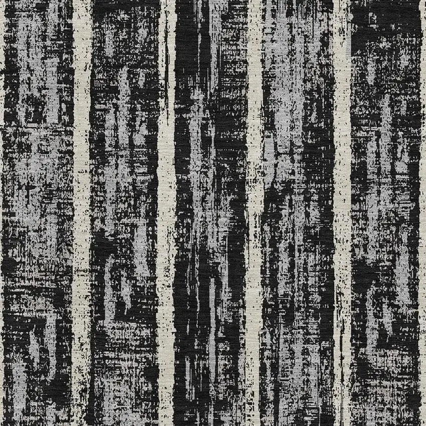 Black Beige And Gray Striped Washable Area Rug With UV Protection Photo 3