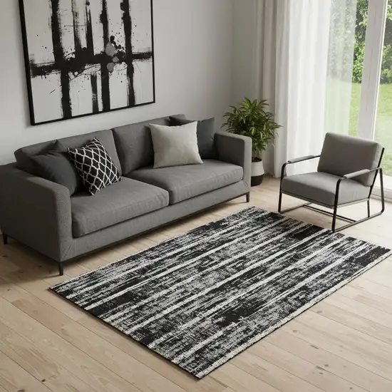 Black Beige And Gray Striped Washable Area Rug With UV Protection Photo 1
