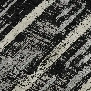 Photo of Black Beige And Gray Striped Washable Area Rug With UV Protection