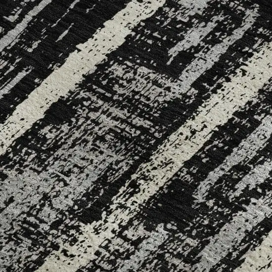 Black Beige And Gray Striped Washable Area Rug With UV Protection Photo 3