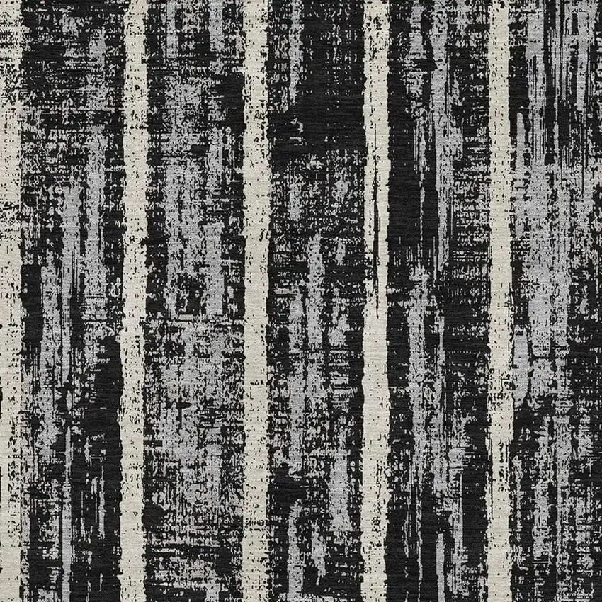 Black Beige And Gray Striped Washable Area Rug With UV Protection Photo 3