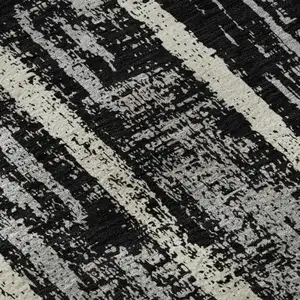 Photo of Black Beige And Gray Striped Washable Area Rug With UV Protection
