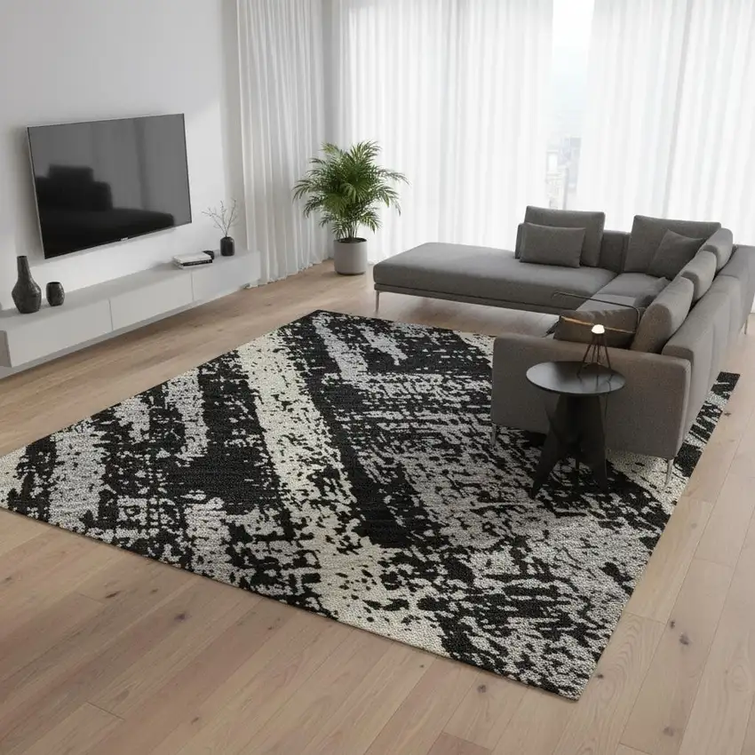 Black Beige And Gray Striped Washable Area Rug With UV Protection Photo 2