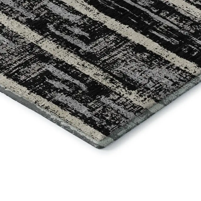 Black Beige And Gray Striped Washable Area Rug With UV Protection Photo 9