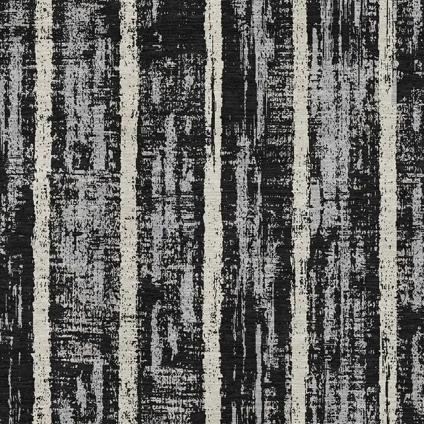 Black Beige And Gray Striped Washable Area Rug With UV Protection Photo 3