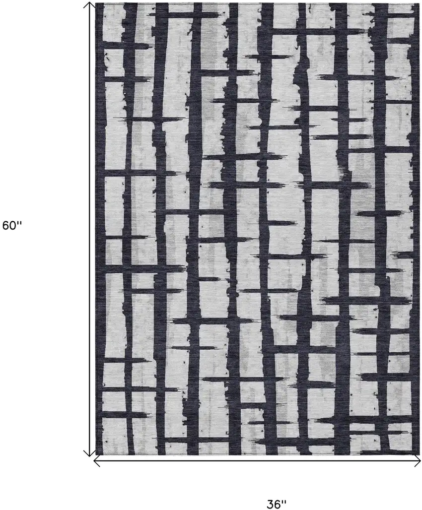 Black Beige And Gray Striped Washable Indoor Outdoor Area Rug Photo 3