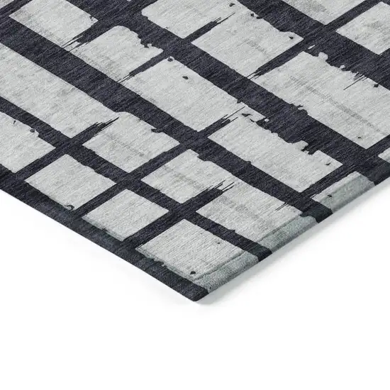 Black Beige And Gray Striped Washable Indoor Outdoor Area Rug Photo 5