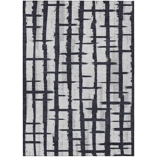 Black Beige And Gray Striped Washable Indoor Outdoor Area Rug Photo 2