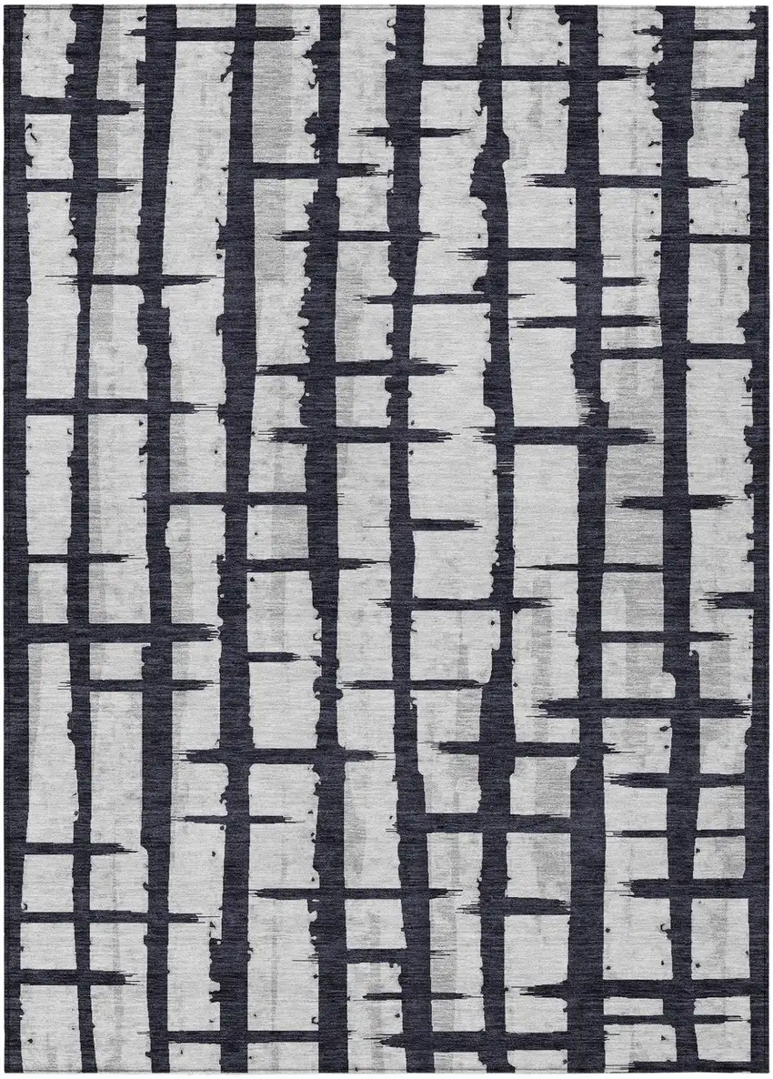 Black Beige And Gray Striped Washable Indoor Outdoor Area Rug Photo 2