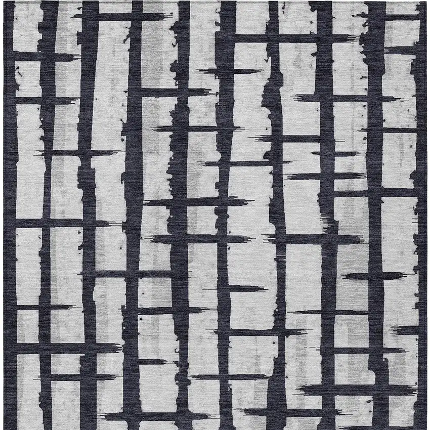 Black Beige And Gray Striped Washable Indoor Outdoor Area Rug Photo 6