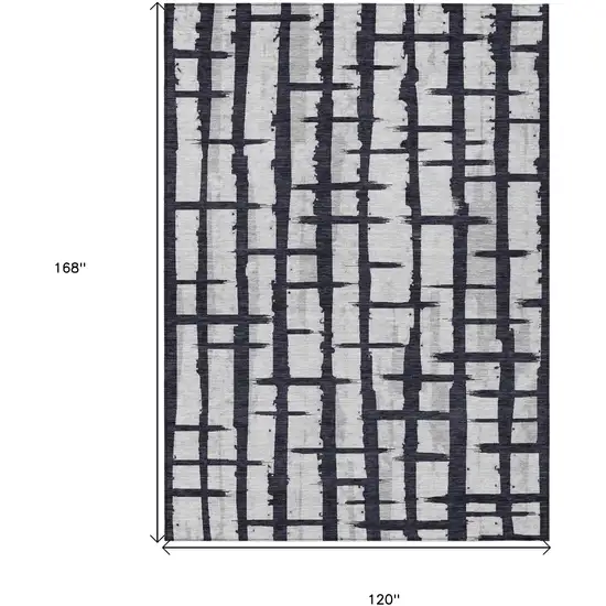 Black Beige And Gray Striped Washable Indoor Outdoor Area Rug Photo 3