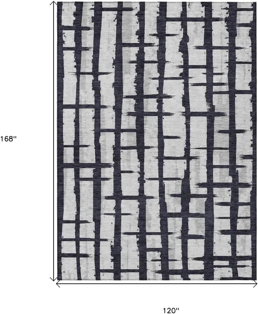 Black Beige And Gray Striped Washable Indoor Outdoor Area Rug Photo 3