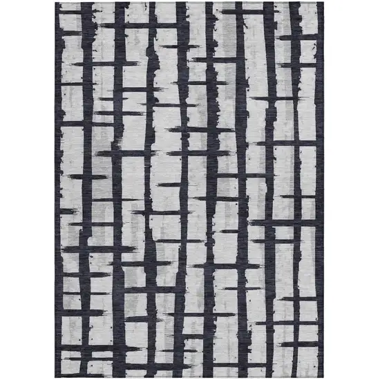 Black Beige And Gray Striped Washable Indoor Outdoor Area Rug Photo 7