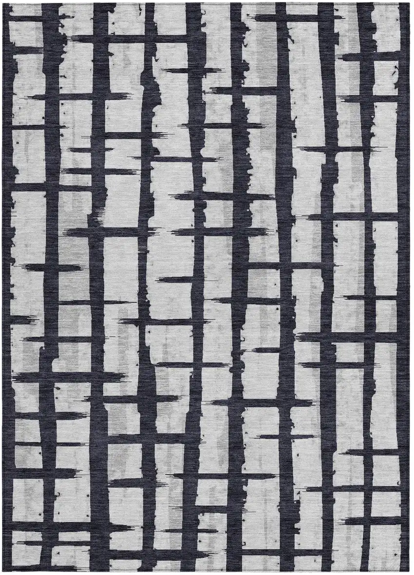 Black Beige And Gray Striped Washable Indoor Outdoor Area Rug Photo 7