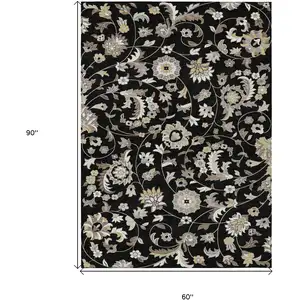 Photo of Black Beige And Ivory Floral Washable Indoor Outdoor Area Rug